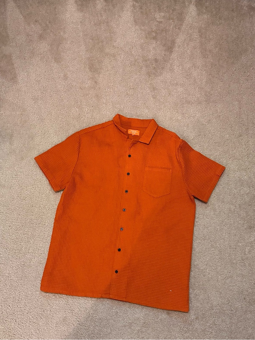 Casual Orange Short-Sleeve Button-Down Shirt